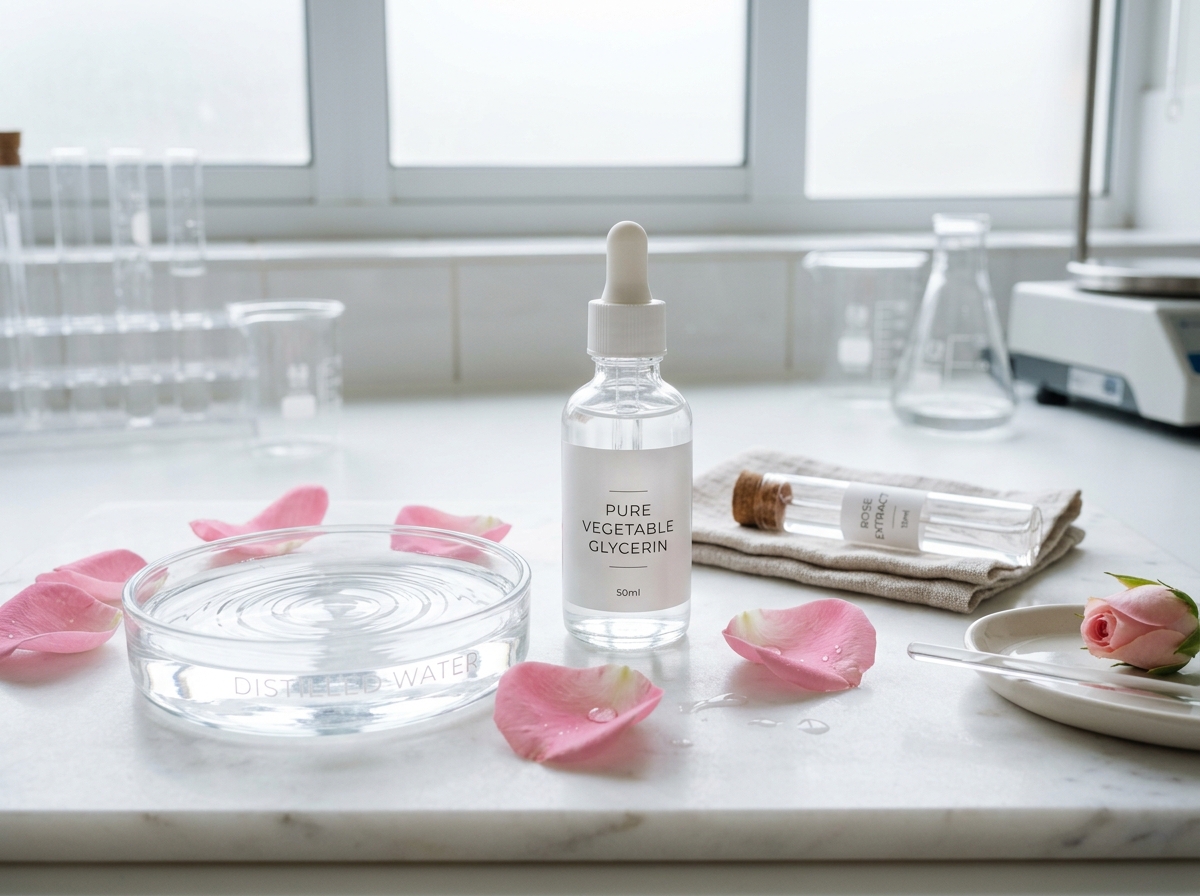 Pure distilled water in petri dish with glass pipettes